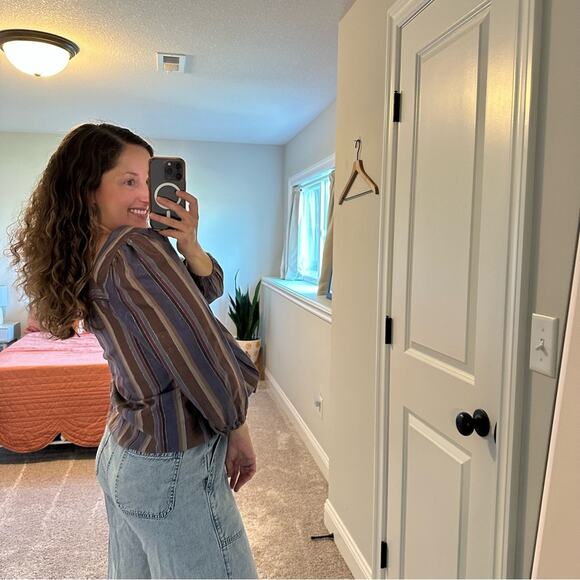 Anthropologie Corey Lynn Calter Blue Metallic Square Neck Top Blouse Small - Picture 3 of 10